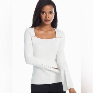 White House Black Market New White Square Neck Bell Sleeve Sweater